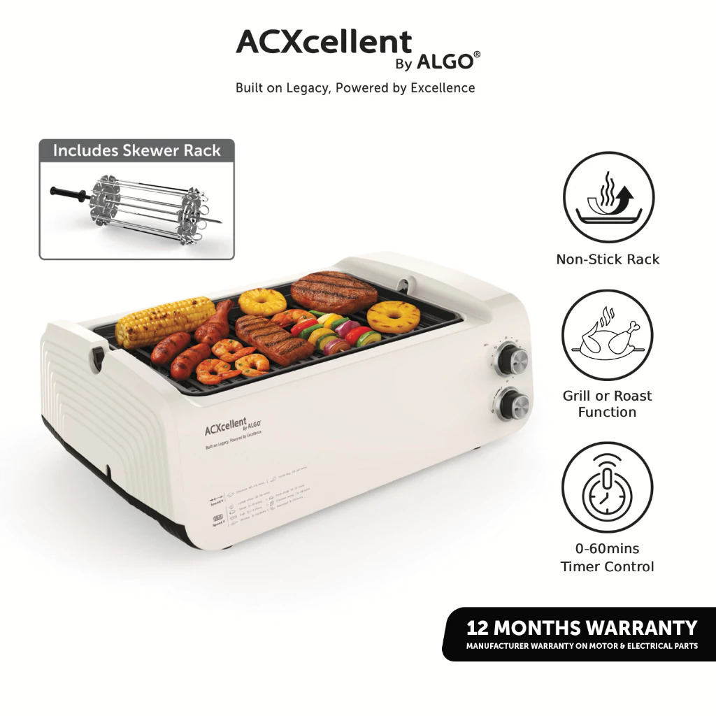 ACXcellent Smokeless Electric Grill with Skewer Rack for Roasting & BBQ by ALGO